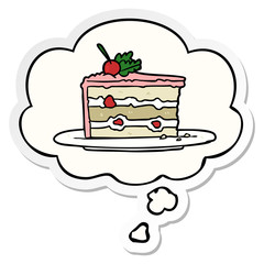 cartoon dessert cake and thought bubble as a printed sticker