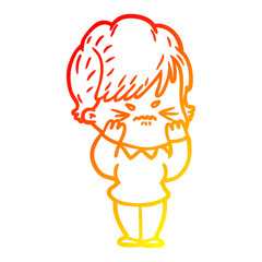 warm gradient line drawing cartoon frustrated woman