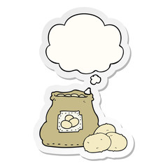 cartoon bag of potatoes and thought bubble as a printed sticker