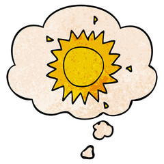 cartoon sun and thought bubble in grunge texture pattern style