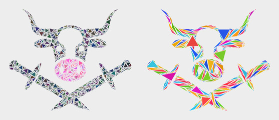 Bull butchery blades mosaic icon of triangle items which have different sizes and shapes and colors. Geometric abstract vector illustration of bull butchery blades.