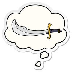 cartoon scimitar and thought bubble as a printed sticker