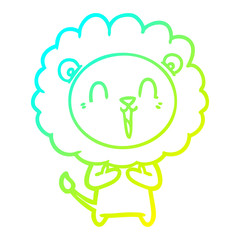 cold gradient line drawing laughing lion cartoon