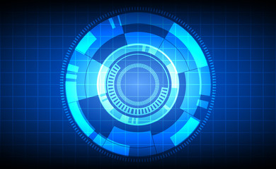 Abstract technology circles with space at center on dark blue color background