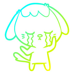 cold gradient line drawing cute puppy crying cartoon