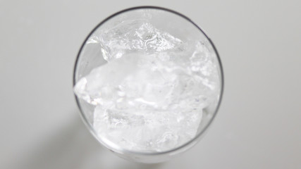 top view glass of water on white background