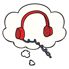 cartoon headphones and thought bubble