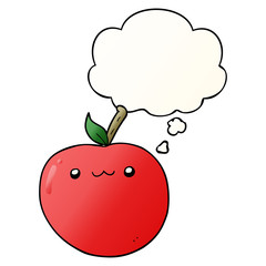 cartoon cute apple and thought bubble in smooth gradient style