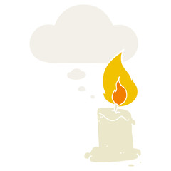 cartoon candle and thought bubble in retro style