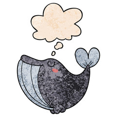 cartoon whale and thought bubble in grunge texture pattern style