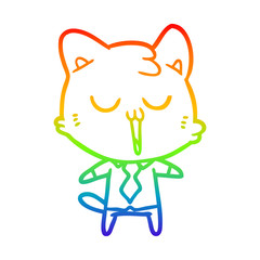 rainbow gradient line drawing cartoon cat in shirt and tie