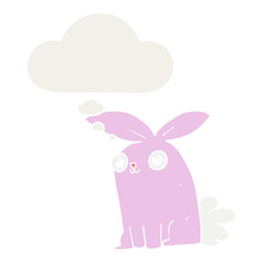 cartoon bunny rabbit and thought bubble in retro style