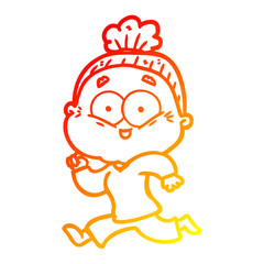 warm gradient line drawing cartoon happy old woman
