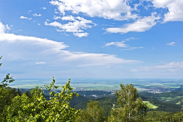summer landscape with mountains and clouds