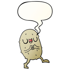 cartoon happy potato and speech bubble in smooth gradient style