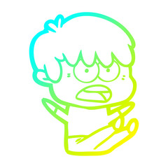 cold gradient line drawing worried cartoon boy