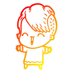 warm gradient line drawing cartoon happy hipster girl