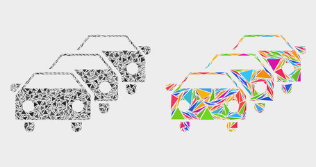 Car traffic jam mosaic icon of triangle elements which have different sizes and shapes and colors. Geometric abstract vector illustration of car traffic jam.