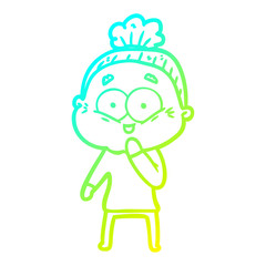 Obraz premium cold gradient line drawing cartoon happy old woman