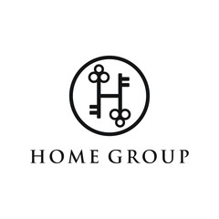 initial letter H with the key symbol for real estate company, logo design vector.