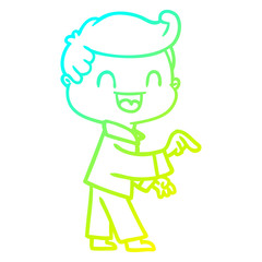 cold gradient line drawing cartoon happy man pointing