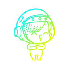 cold gradient line drawing cartoon laughing astronaut girl