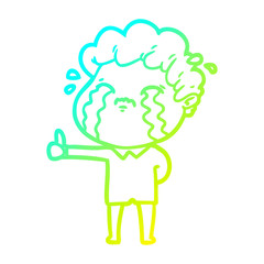 cold gradient line drawing cartoon man crying