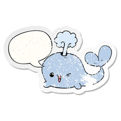cartoon whale and speech bubble distressed sticker