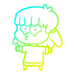 cold gradient line drawing cartoon whistling girl