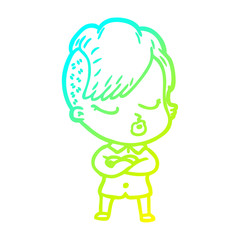 cold gradient line drawing cartoon pretty hipster girl