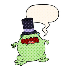 cartoon toad wearing top hat and speech bubble in comic book style