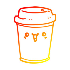 warm gradient line drawing cartoon take out coffee