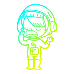 cold gradient line drawing cartoon astronaut girl yawning