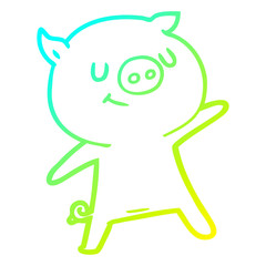 cold gradient line drawing happy cartoon pig waving