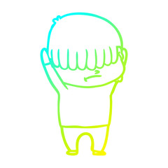 cold gradient line drawing cartoon boy with untidy hair