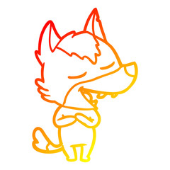 warm gradient line drawing cartoon wolf laughing