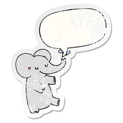 cartoon dancing elephant and speech bubble distressed sticker