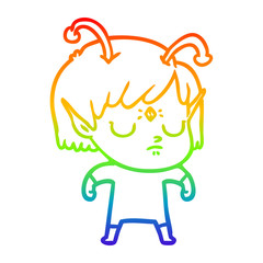 rainbow gradient line drawing cartoon alien girl