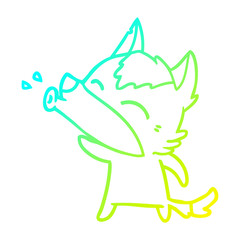 cold gradient line drawing howling wolf cartoon