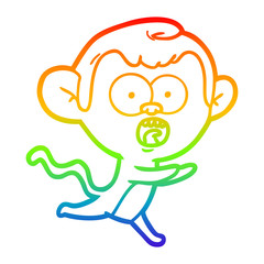rainbow gradient line drawing cartoon shocked monkey