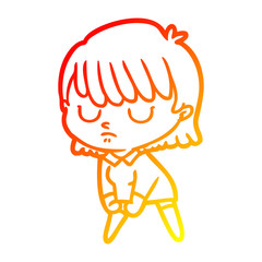 warm gradient line drawing cartoon woman