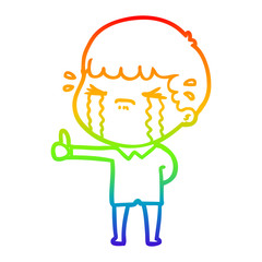 rainbow gradient line drawing cartoon man crying