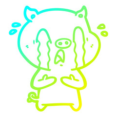 cold gradient line drawing crying pig cartoon