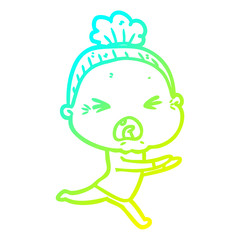 cold gradient line drawing cartoon angry old woman