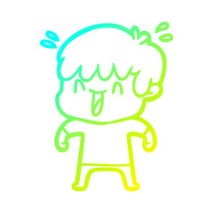 cold gradient line drawing cartoon laughing boy
