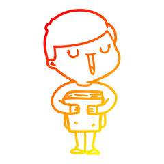 warm gradient line drawing cartoon happy boy talking about his book