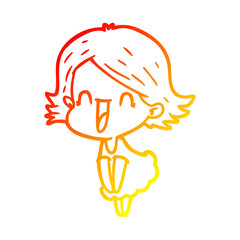 warm gradient line drawing cartoon happy woman