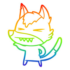 rainbow gradient line drawing angry wolf cartoon