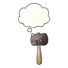 cartoon mallet and thought bubble in smooth gradient style