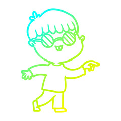 cold gradient line drawing cartoon boy wearing spectacles